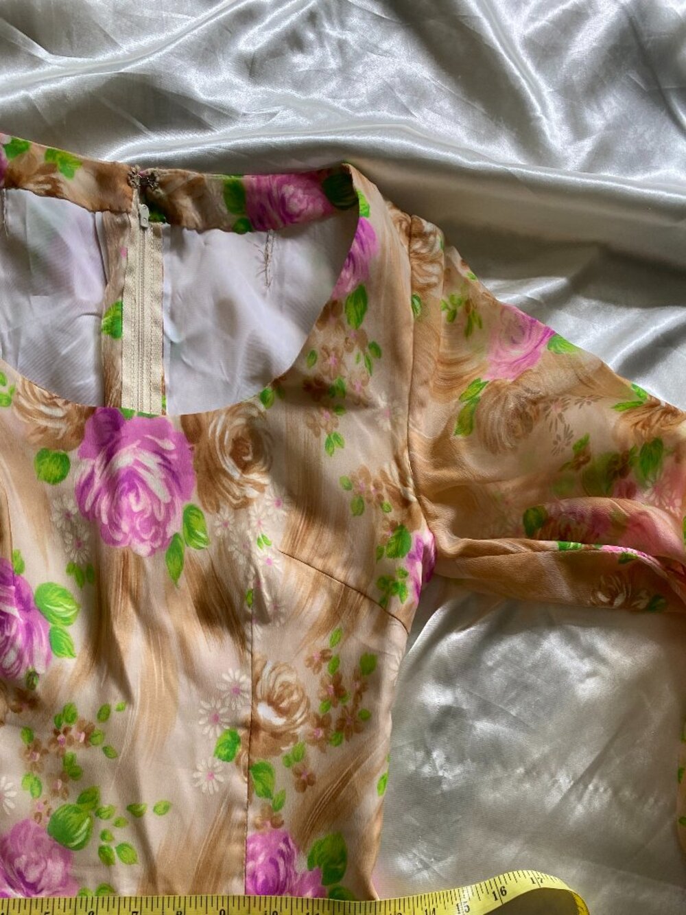 Vintage 1970s Floral Rose Prairie Boho Maxi Long Sleeve Gown Small Handmade - Picture 5 of 7